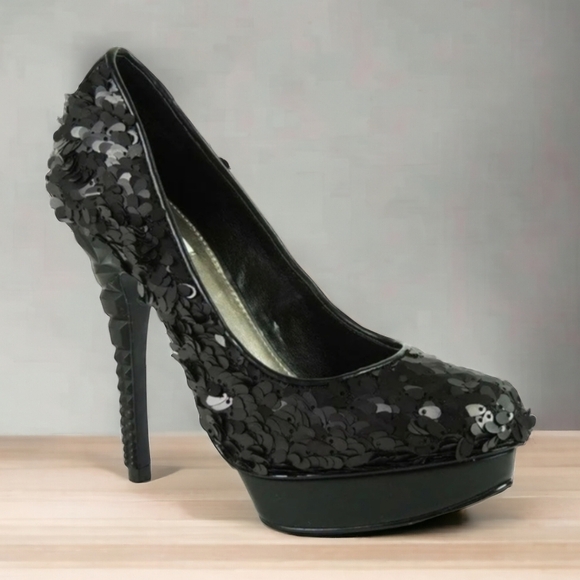 black bagettes Keedan sculptured modern sculptural platform high heels sz 6.5 - Picture 7 of 10